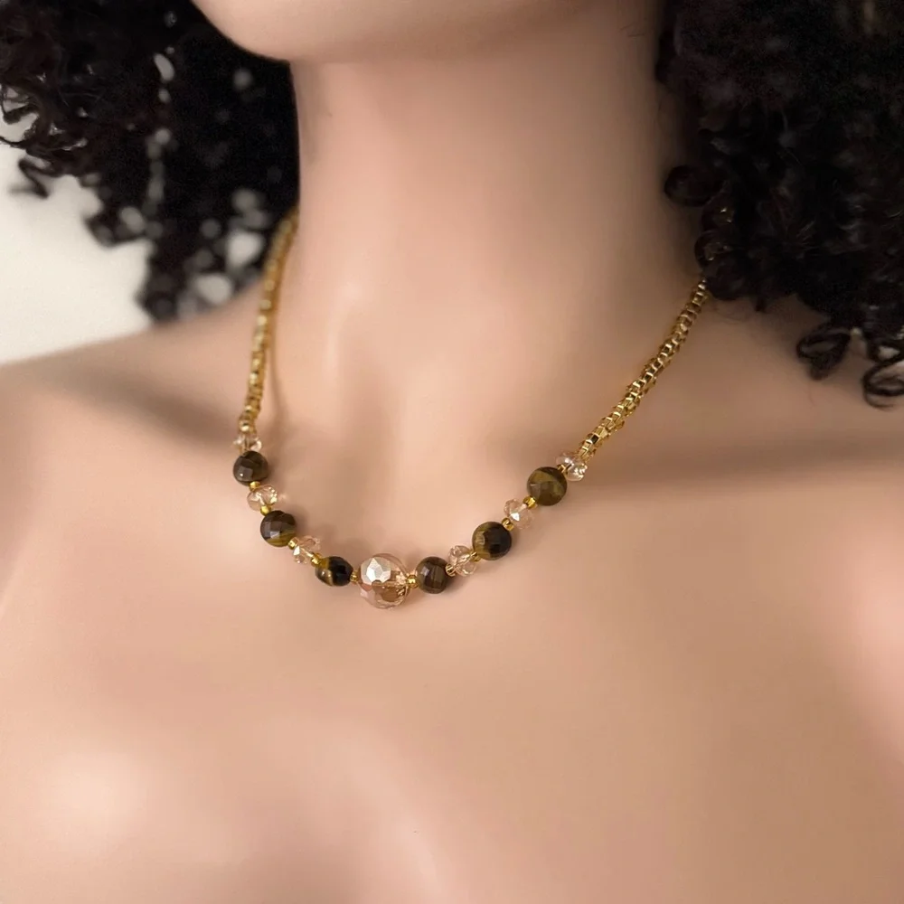 Gold-Filled Gemstone Swarovski Crystal Seed Bead Necklace